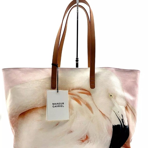 Mansur Gavriel Flamingo Photo Print Cotton Beach Tote - Picture 3 of 5